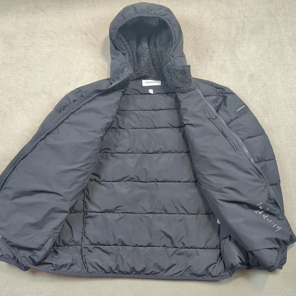 Calvin Klein Men XXL Black Puffer Jacket Sorona Aura Insulated Hooded Parka Coat